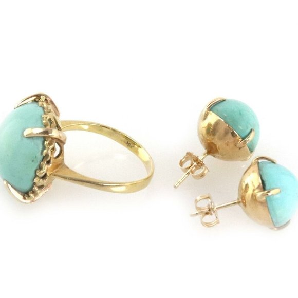 Turquoise 18k & 14k YGold Stud Earrings & Ring Set - Picture 4 of 8